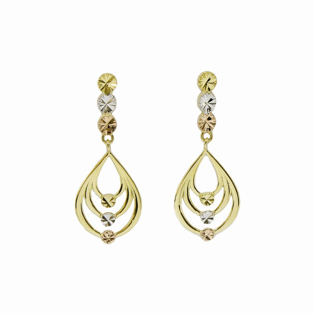 Brinco Flor e Gotas Tri em Ouro Amarelo 18 Kilates - 25115